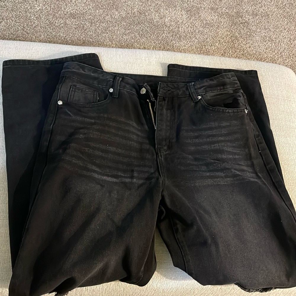 SHEIN size large black ripped wide leg jeans